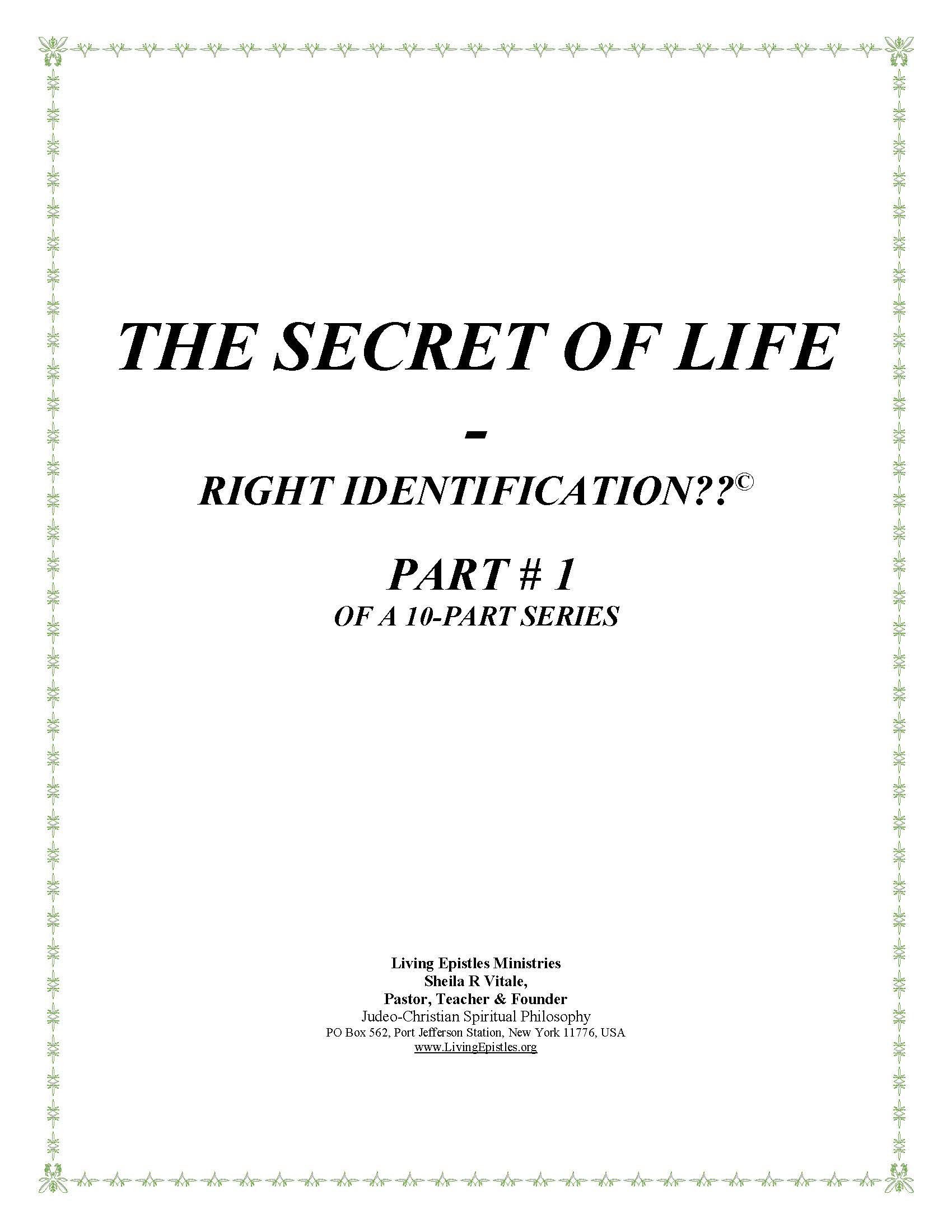 Secret Of Life Right Identification Part 01 022216 Cover