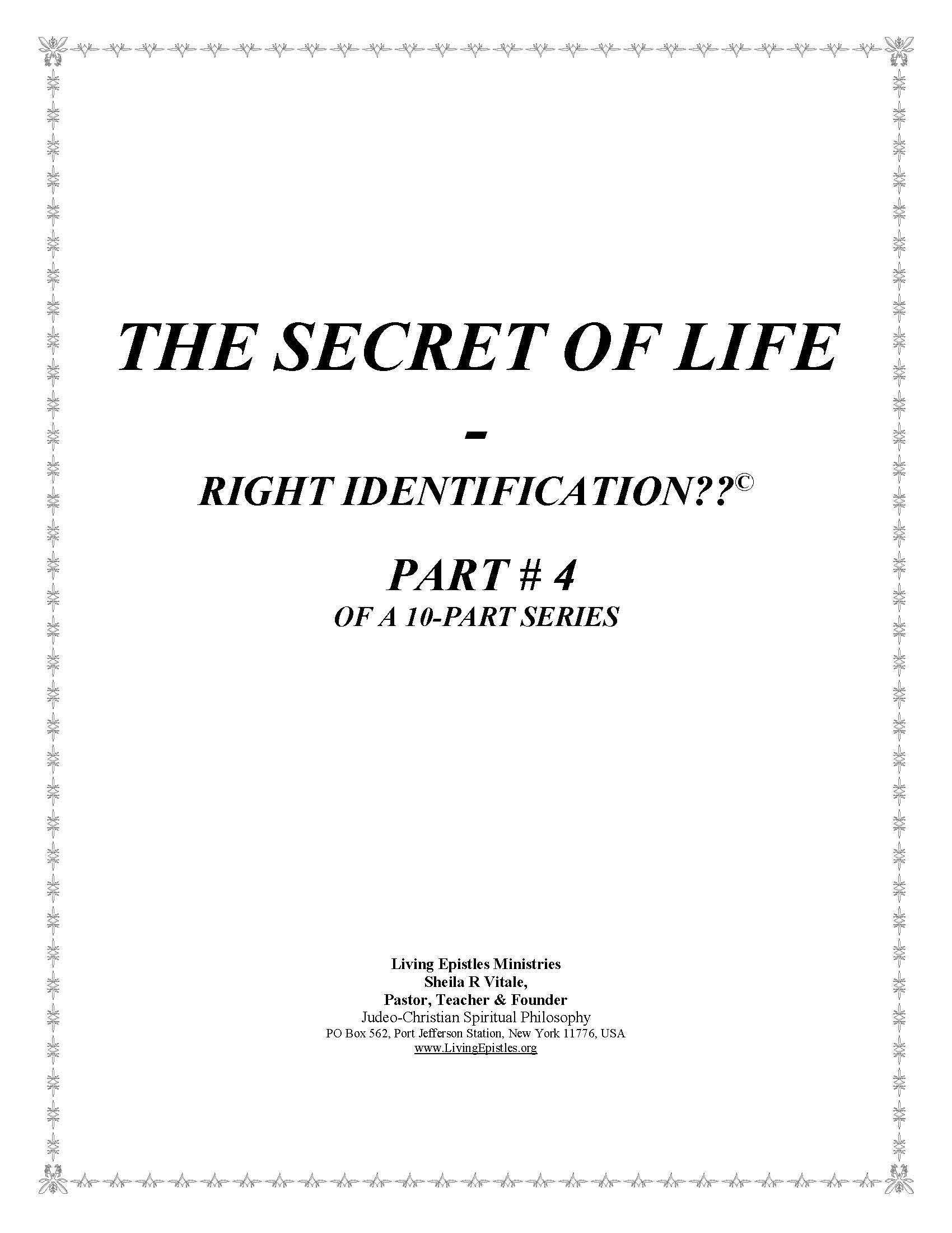 Secret Of Life Right Identification Part 04 022316 Cover