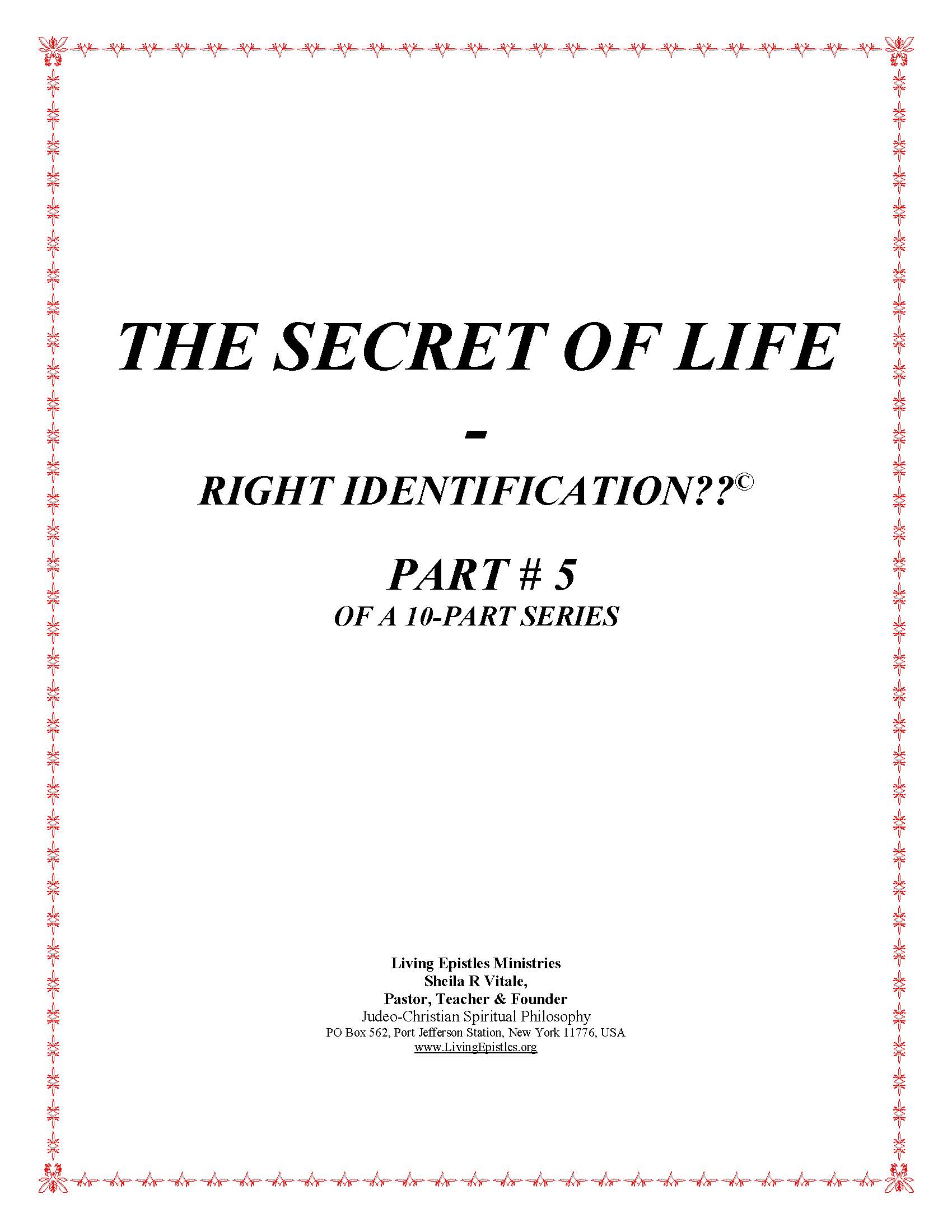 Secret Of Life Right Identification Part 05 022316 Cover