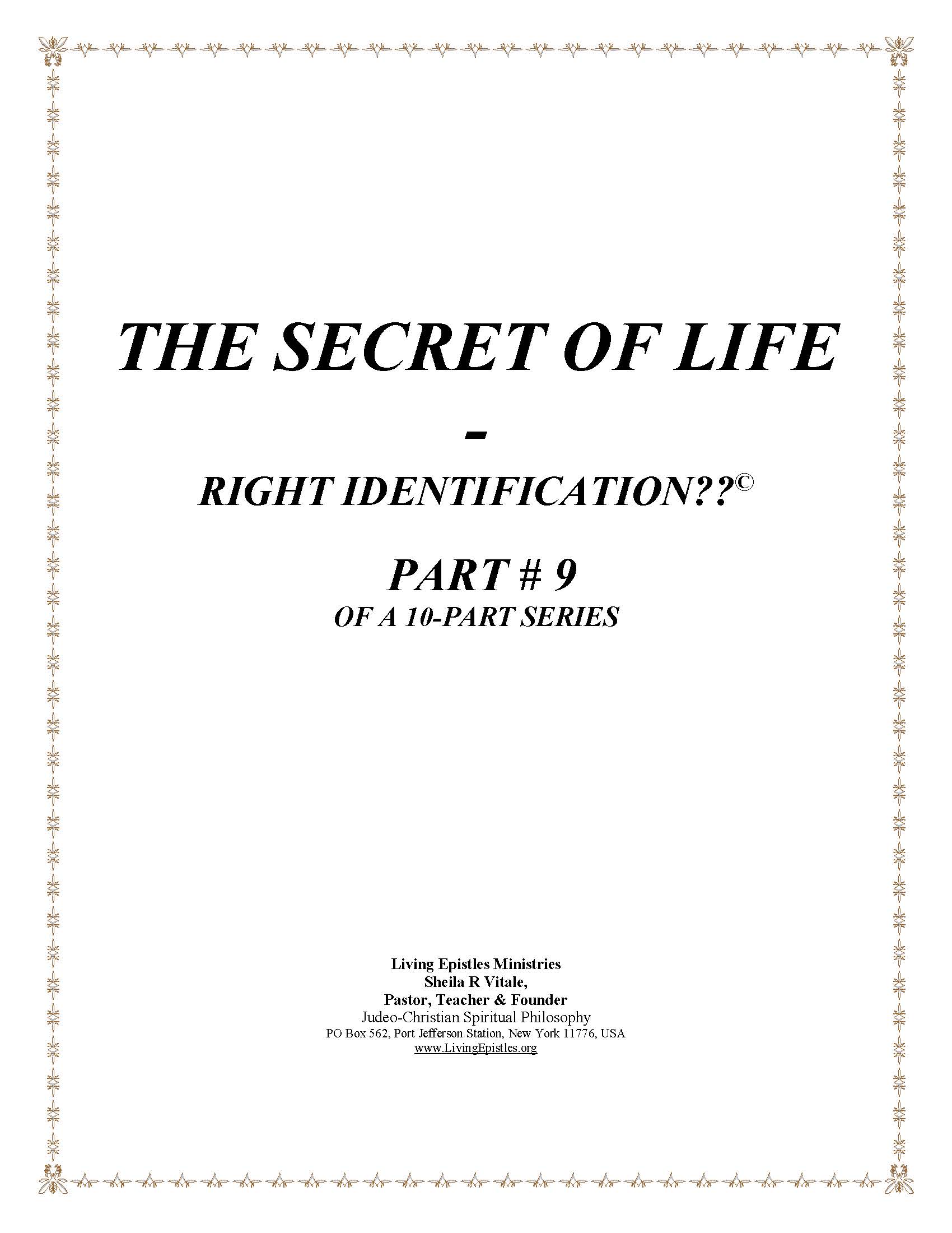 Secret Of Life Right Identification Part 09 022316 Cover